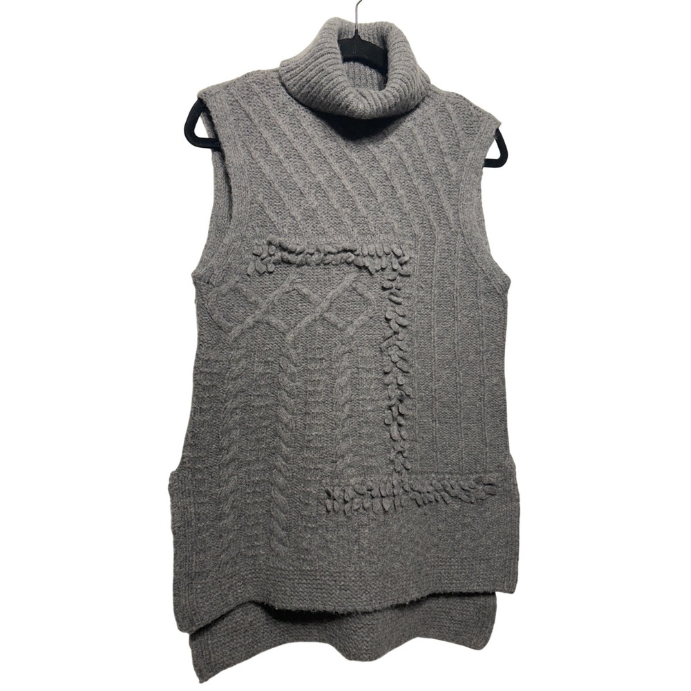 Derek Lam 10 Crosby Alpaca Blend Mixed Knit Turtleneck Sweater Vest Gray Size S‎